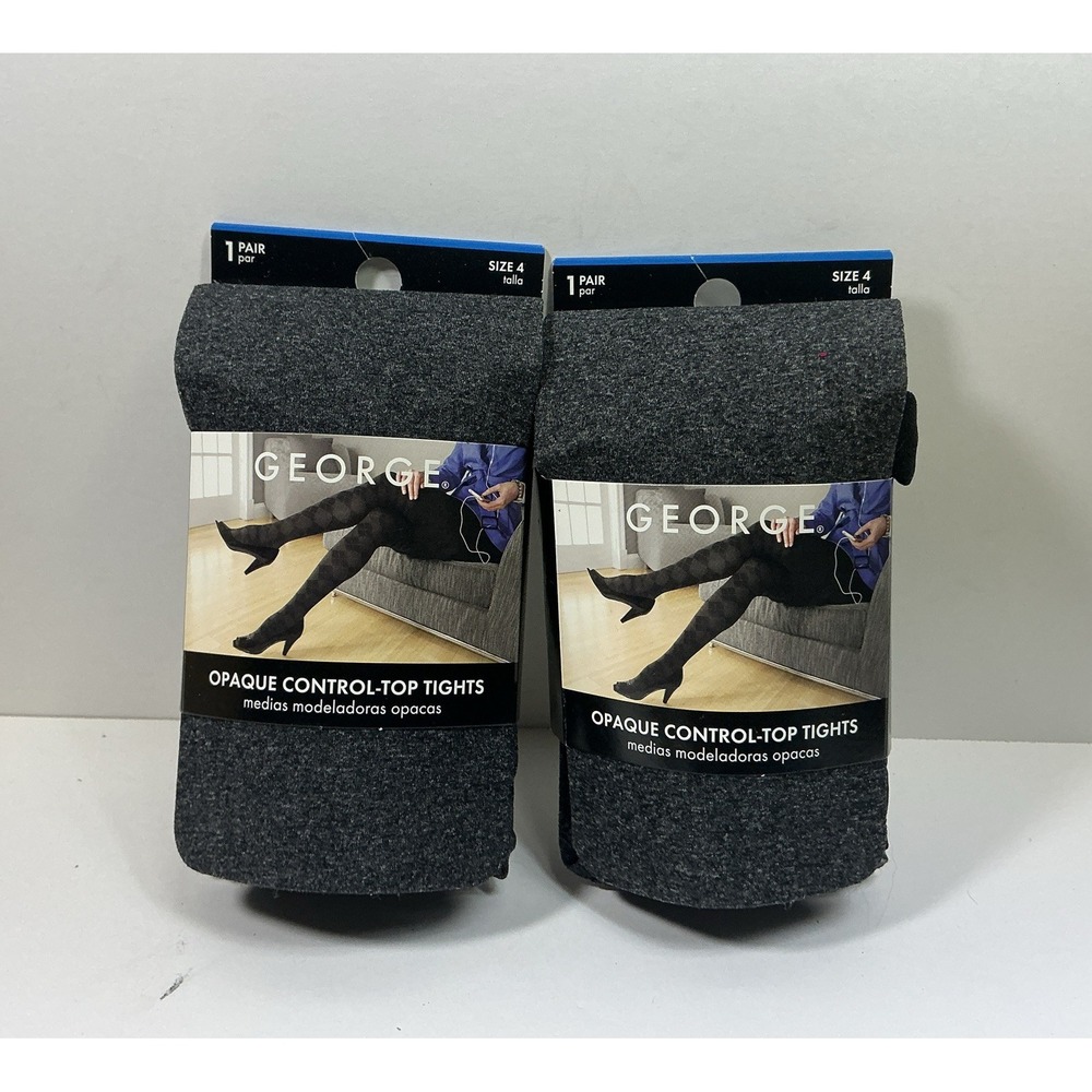George Opaque Control Top Tights 2 Pair US Size 4 Womens Black Tights New